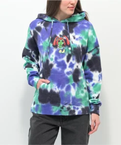 A-Lab Atarah Alien Purple, Green & Black Bleach Dye Hoodie
