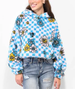 A-Lab Kendallie Flower Checkered Pink & Blue Hoodie -Swimwear Store A Lab Kendallie Flower Checkered Pink Blue Hoodie 362720 alt3 US