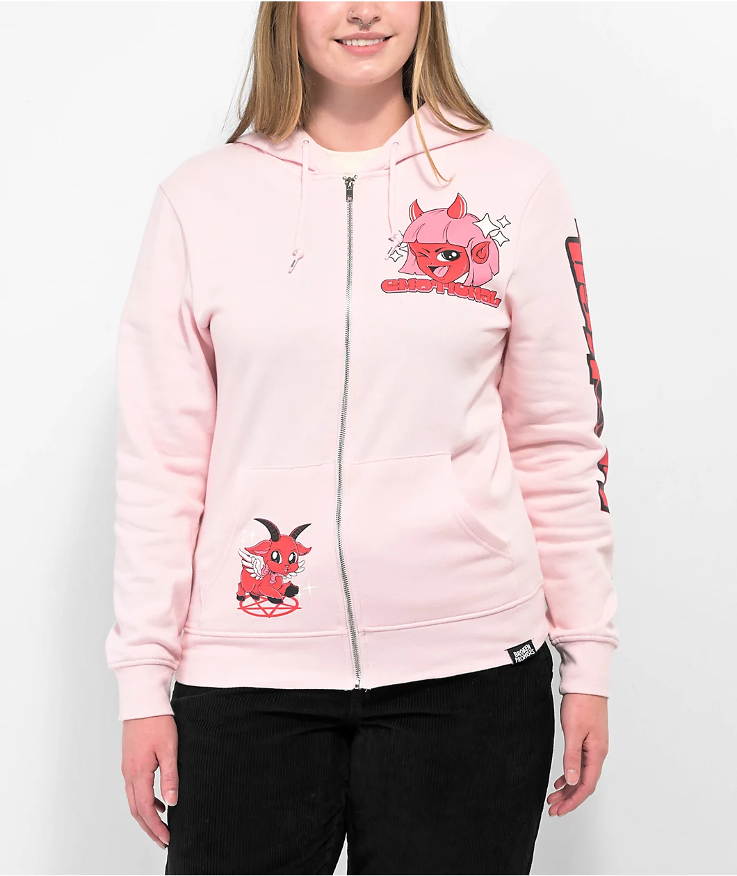 Broken Promises Emo Girl Pink Zip Hoodie 1 Broken Promises Emo Girl Pink Zip Hoodie