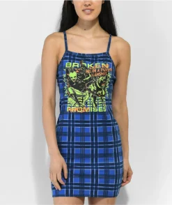 Broken Promises Leash Blue Plaid Tank Dress -Swimwear Store Broken Promises Leash Blue Plaid Tank Dress 356479 alt1 US