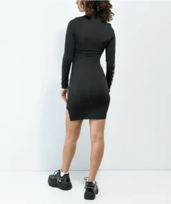 Broken Promises Mania Slit Black Long Sleeve Dress -Swimwear Store Broken Promises Mania Slit Black Long Sleeve Dress 359406 alt3 US