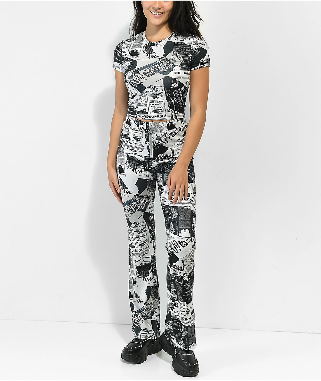 Broken Promises Mixed Media Black & White Flare Pants 5 Broken Promises Mixed Media Black & White Flare Pants - Image 5