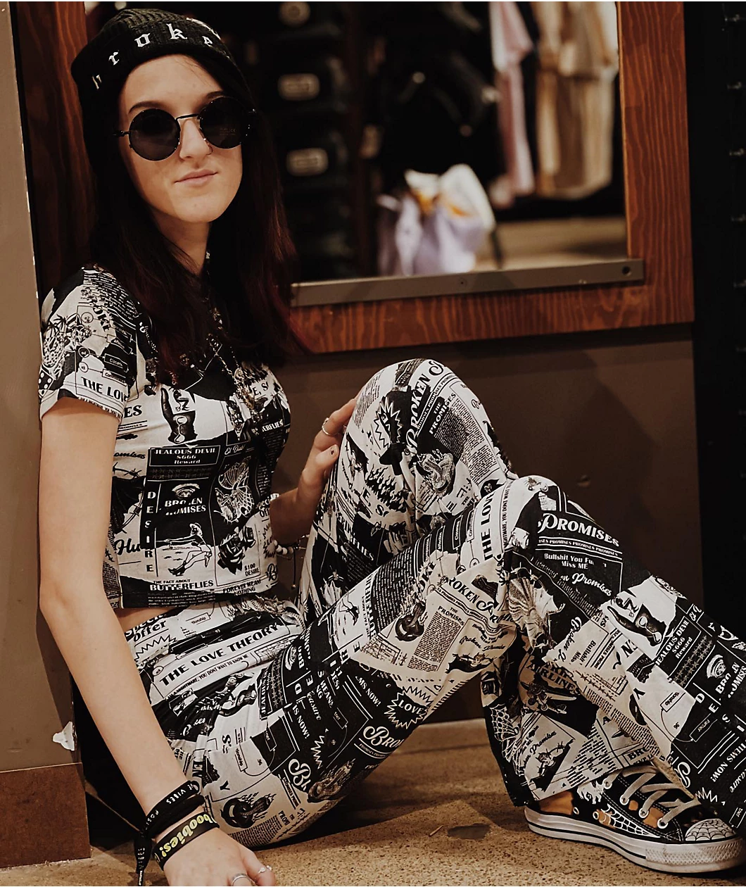 Broken Promises Mixed Media Black & White Flare Pants 6 Broken Promises Mixed Media Black & White Flare Pants - Image 6