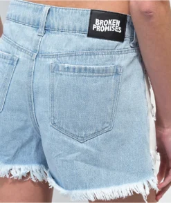 Broken Promises Outsider Split Light Blue Denim Shorts -Swimwear Store Broken Promises Outsider Split Light Blue Denim Shorts 355404 alt2 US