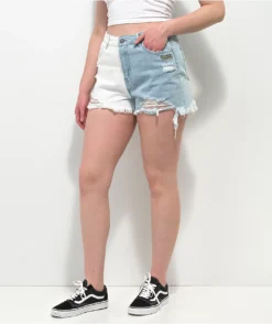 Broken Promises Outsider Split Light Blue Denim Shorts -Swimwear Store Broken Promises Outsider Split Light Blue Denim Shorts 355404 alt4 US
