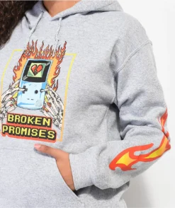 Broken Promises Pushing My Buttons Grey Hoodie -Swimwear Store Broken Promises Pushing My Buttons Grey Hoodie 361464 alt3 US