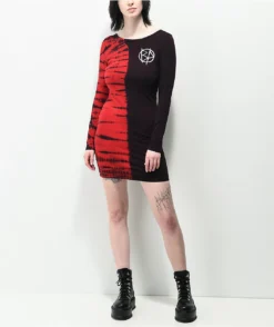 Broken Promises Riot Red Split Tie Dye Long Sleeve Dress -Swimwear Store Broken Promises Riot Red Split Tie Dye Long Sleeve Dress 352150 alt3 US