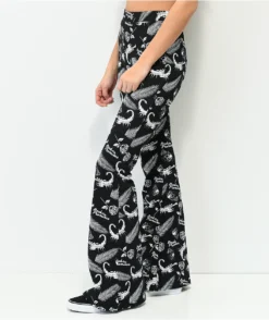 Broken Promises Tropic Disaster Black Flare Pants -Swimwear Store Broken Promises Tropic Disaster Black Flare Pants 355408 alt1 US