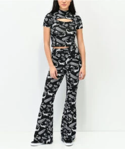 Broken Promises Tropic Disaster Black Flare Pants -Swimwear Store Broken Promises Tropic Disaster Black Flare Pants 355408 alt2 US