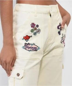 Broken Promises X Happy Bunny Focus On Me White Cargo Pants -Swimwear Store Broken Promises x Happy Bunny Focus On Me White Cargo Pants 364238 alt3 US