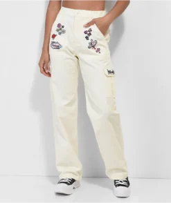 Broken Promises X Happy Bunny Focus On Me White Cargo Pants