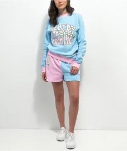 By Samii Ryan Smiley Never Stop Pink & Blue Split Sweat Shorts -Swimwear Store By Samii Ryan Smiley Never Stop Pink Blue Split Sweat Shorts 349781 alt3 US