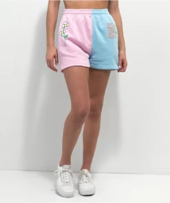By Samii Ryan Smiley Never Stop Pink & Blue Split Sweat Shorts -Swimwear Store By Samii Ryan Smiley Never Stop Pink Blue Split Sweat Shorts 349781 front US