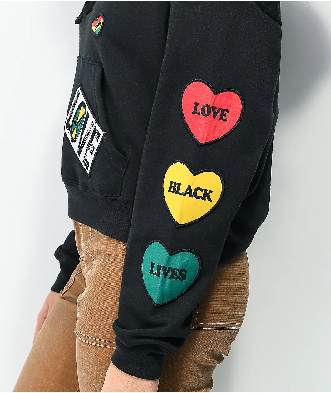 Cross Colours Patches Black Crop Hoodie 4 Cross Colours Patches Black Crop Hoodie - Image 4