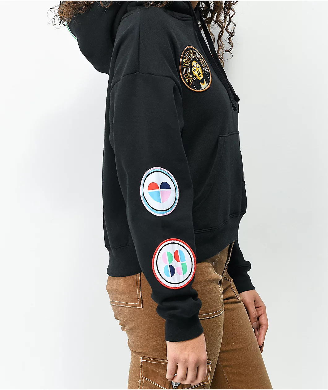 Cross Colours Patches Black Crop Hoodie 5 Cross Colours Patches Black Crop Hoodie - Image 5