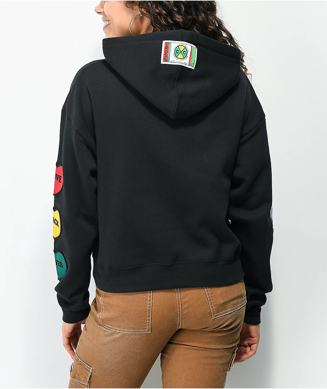 Cross Colours Patches Black Crop Hoodie 2 Cross Colours Patches Black Crop Hoodie - Image 2