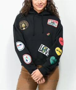 Cross Colours Patches Black Crop Hoodie