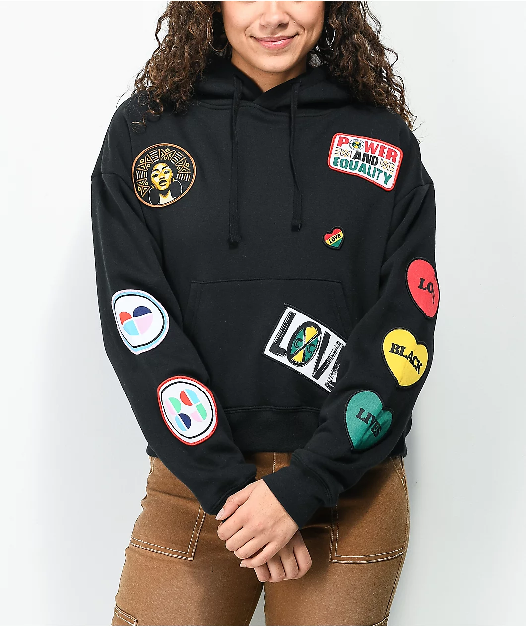 Cross Colours Patches Black Crop Hoodie 1 Cross Colours Patches Black Crop Hoodie