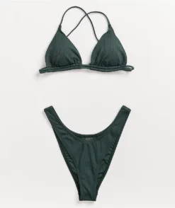 Damsel Aftan Rib Green High Leg Bikini Bottom -Swimwear Store Damsel Aftan Rib Green High Leg Bikini Bottom 329034 alt1 US