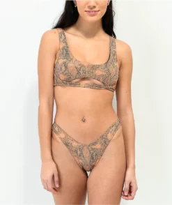 Damsel Ana Snake Foil Brown High Leg Bikini Bottom
