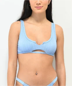 Damsel Bell Ribbed Light Blue Sport Bikini Top