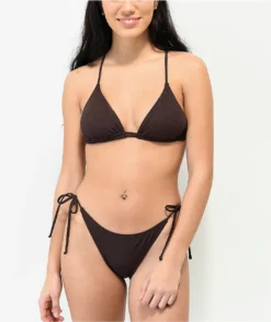 Damsel Chestnut Flat Ribbed Triangle Bikini Top -Swimwear Store Damsel Chestnut Flat Ribbed Triangle Bikini Top 353020 alt5 US
