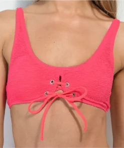 Damsel Diva Lace Up Mini Ruffle Pink Bralette Bikini Top -Swimwear Store Damsel Diva Lace Up Mini Ruffle Pink Bralette Bikini Top 353024 alt1 US