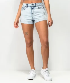 Empyre Adrian Roll Hem Light Wash Denim Shorts