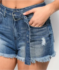 Empyre Melanie Belted Denim Shorts -Swimwear Store Empyre Melanie Belted Denim Shorts 326389 alt1 US