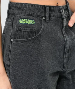 Empyre Tori Loose Fit Black Wash Denim Skate Shorts -Swimwear Store Empyre Tori Loose Fit Black Wash Denim Skate Shorts 355292 alt1 US