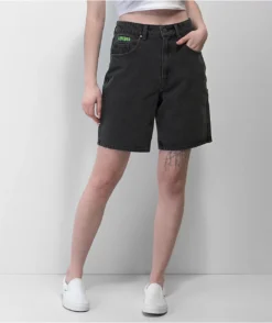 Empyre Tori Loose Fit Black Wash Denim Skate Shorts -Swimwear Store Empyre Tori Loose Fit Black Wash Denim Skate Shorts 355292 alt7 US