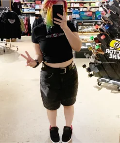 Empyre Tori Loose Fit Black Wash Denim Skate Shorts -Swimwear Store Empyre Tori Loose Fit Black Wash Denim Skate Shorts 355292 alt8