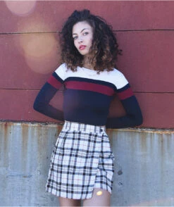 Empyre Vanessa Cream & Black Plaid Mini Skirt -Swimwear Store Empyre Vanessa Cream Black Plaid Mini Skirt 355376 alt15 US