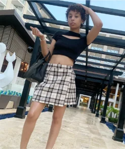 Empyre Vanessa Cream & Black Plaid Mini Skirt -Swimwear Store Empyre Vanessa Cream Black Plaid Mini Skirt 355376 alt5