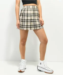 Empyre Vanessa Cream & Black Plaid Mini Skirt