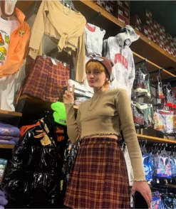 Empyre Vanessa Red & Burgundy Plaid Mini Skirt -Swimwear Store Empyre Vanessa Red Burgundy Plaid Mini Skirt 341765 alt2 US