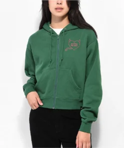 JV By Jac Vanek Lil Bit Evil Green Crop Zip Hoodie