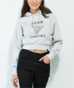 JV By Jac Vanek Dead Inside Heather Grey Crop Hoodie