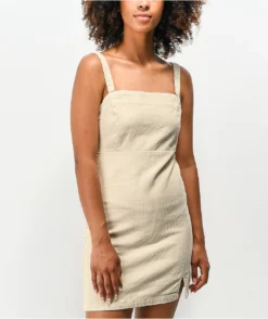 Khaki & Blue Cream Corduroy Tank Dress