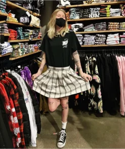 Khaki & Blue Plaid Pleated Chain Skirt -Swimwear Store Khaki Blue Plaid Pleated Chain Skirt 345552 alt2 US