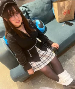 Khaki & Blue Plaid Pleated Chain Skirt -Swimwear Store Khaki Blue Plaid Pleated Chain Skirt 345552 alt3 US