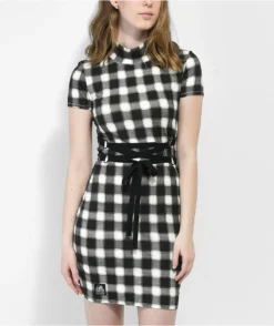 Lurking Class By Sketchy Tank Black & White Plaid Tie Dress
