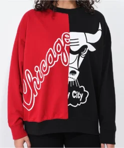 Mitchell & Ness Chicago Bulls Big Face Black & Red Split Crewneck Sweatshirt -Swimwear Store Mitchell Ness Chicago Bulls Big Face Black Red Split Crewneck Sweatshirt 359312 alt1 US