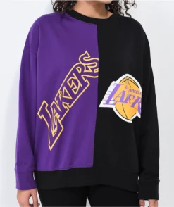 Mitchell & Ness LA Lakers Big Face Black & Purple Split Crewneck Sweatshirt -Swimwear Store Mitchell Ness LA Lakers Big Face Black Purple Split Crewneck Sweatshirt 359315 alt1 US