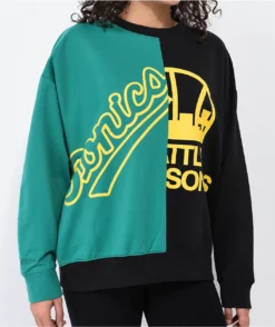 Mitchell & Ness X NBA Seattle Supersonics Black & Green Split Crewneck Sweater -Swimwear Store Mitchell Ness x NBA Seattle Supersonics Black Green Split Crewneck Sweater 359317 alt1 US