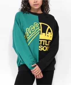 Mitchell & Ness X NBA Seattle Supersonics Black & Green Split Crewneck Sweater