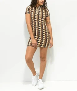 Motel Jeeves Brown Argyle Bodycon Dress 7 Motel Jeeves Brown Argyle Bodycon Dress -Swimwear Store Motel Jeeves Brown Argyle Bodycon Dress 358752 alt3 US