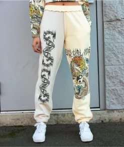 NGOrder Yin Yang Dragon Panel Yellow & Beige Sweatpants