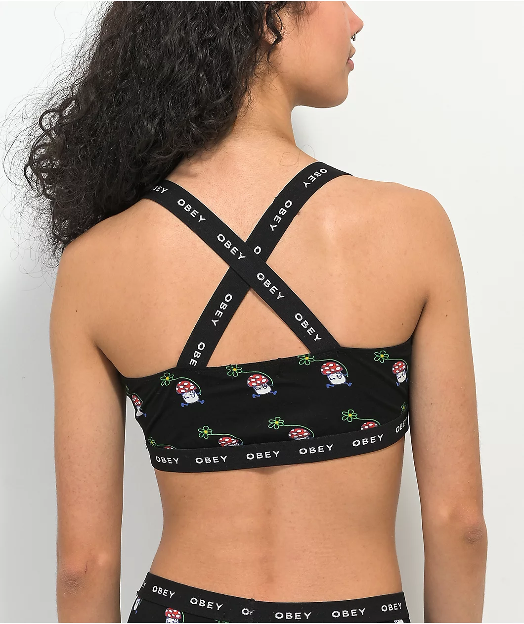 Obey Biscayne Mushroom Black Sports Bra 2 Obey Biscayne Mushroom Black Sports Bra - Image 2