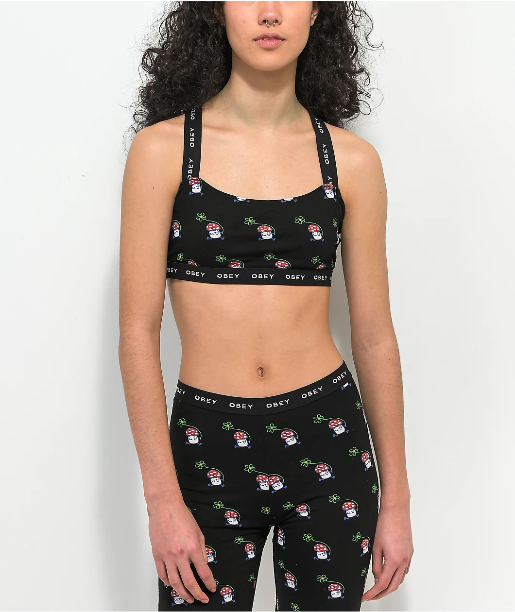 Obey Biscayne Mushroom Black Sports Bra 1 Obey Biscayne Mushroom Black Sports Bra